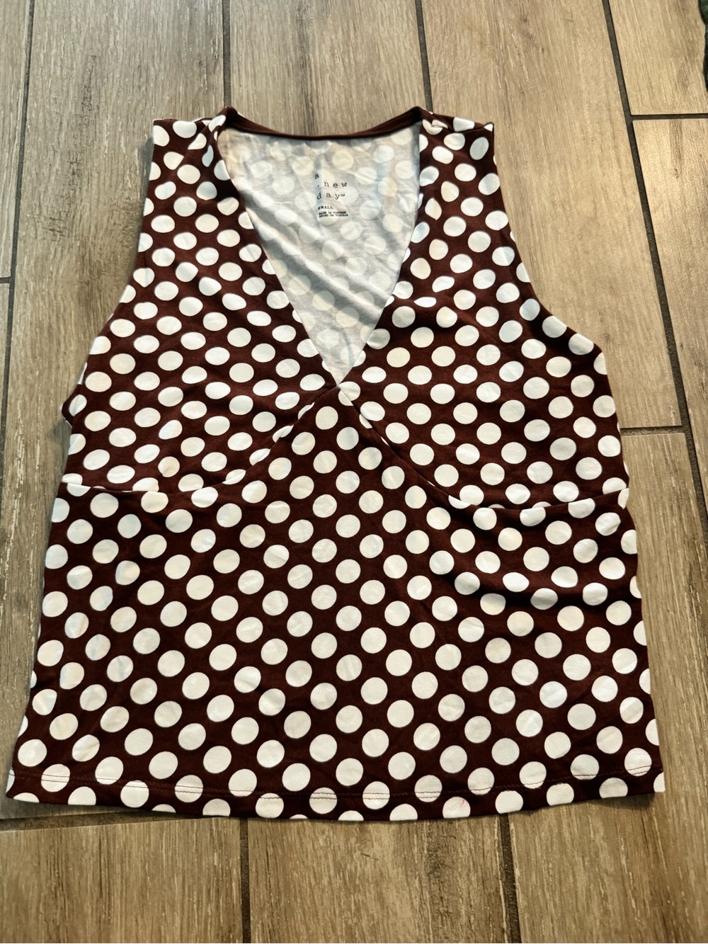 a new day Brown and White Polka Dot V-Neck Sleeveless Tank